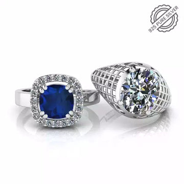 Pure 925 Silver Glamira Jonasia Blue Sapphire Special Couple's Ring