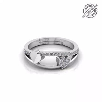 925 Pure Silver Zircon Heart Ring For Ladies