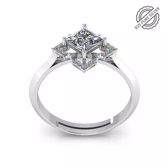 Pure 925 Silver Princess Cluster Ring for Ladies