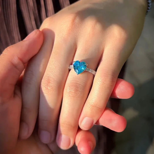 Hallmark Silver Premium Aqua Blue Heart Ring